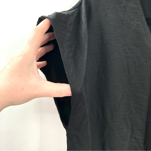 NINE WEST Black Silky Blouse XXL Faux Wrap Peplum Waist Cross Front Top Women - Picture 2 of 8